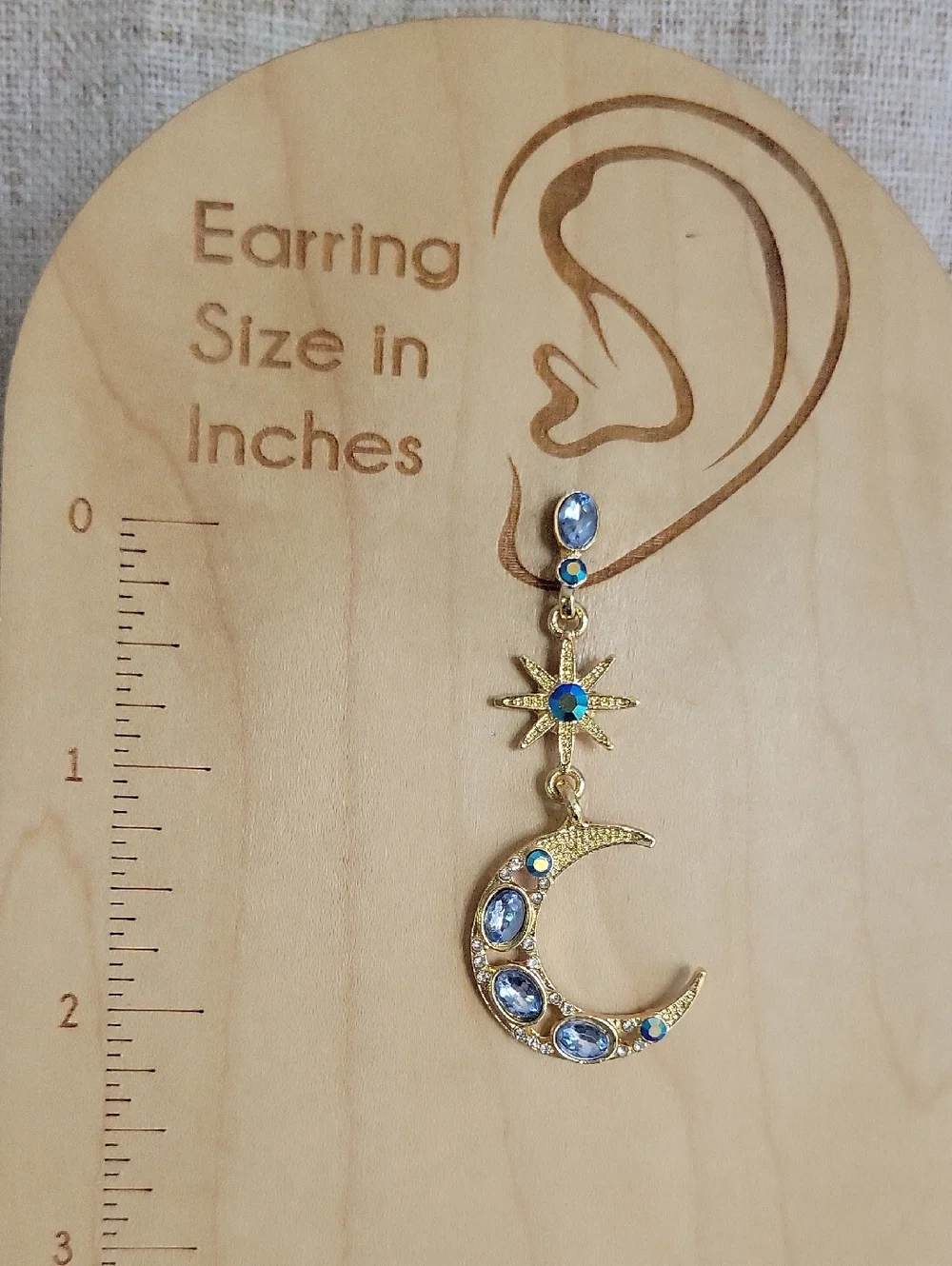 Celestial Gold-Tone Moon & Star Blue Crystal Drop Earrings